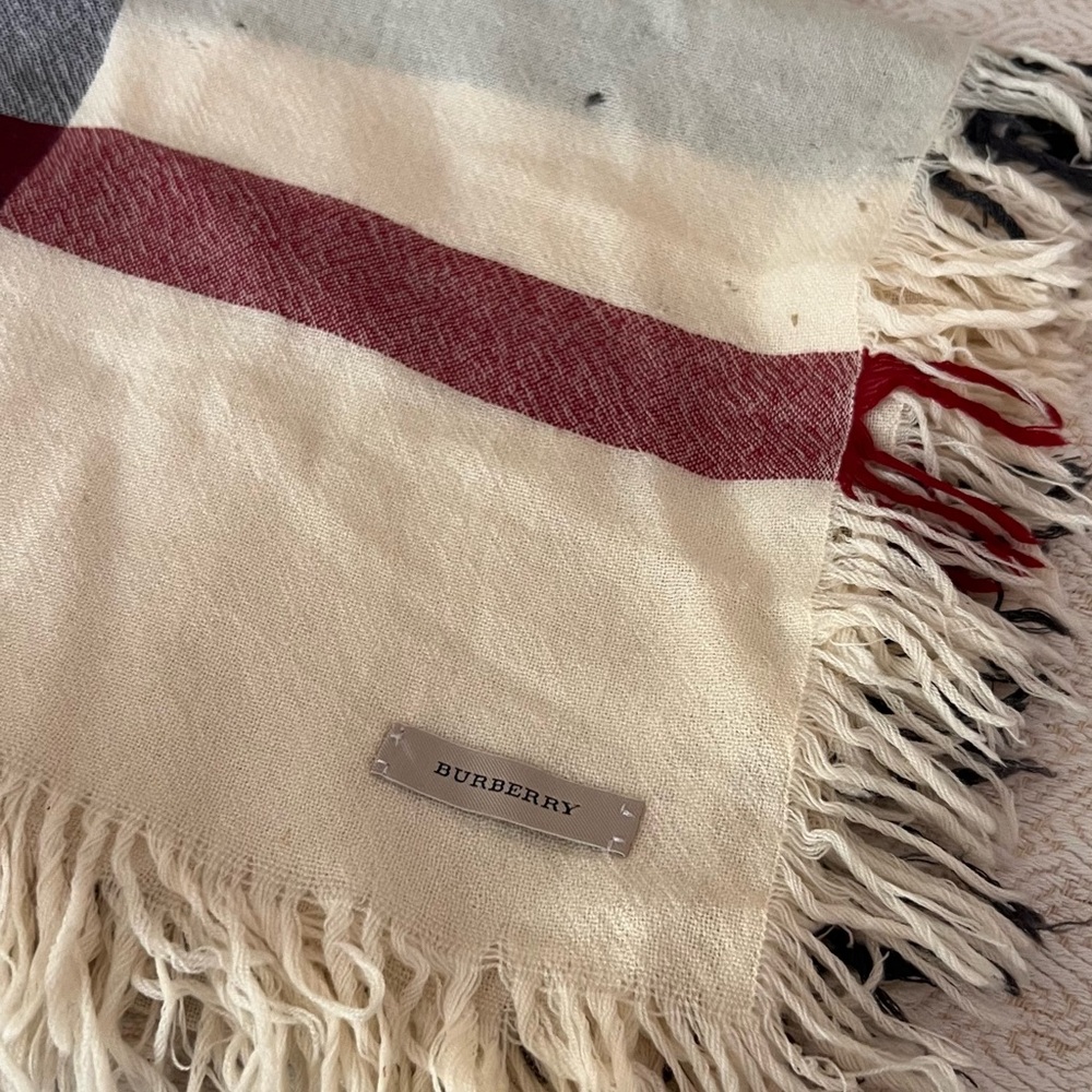 Burberry Red and Cream Striped Scarf